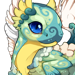 avatar of an aqua boulder/cream paint/banana underbelly hatchling coatl with water innocent eyes